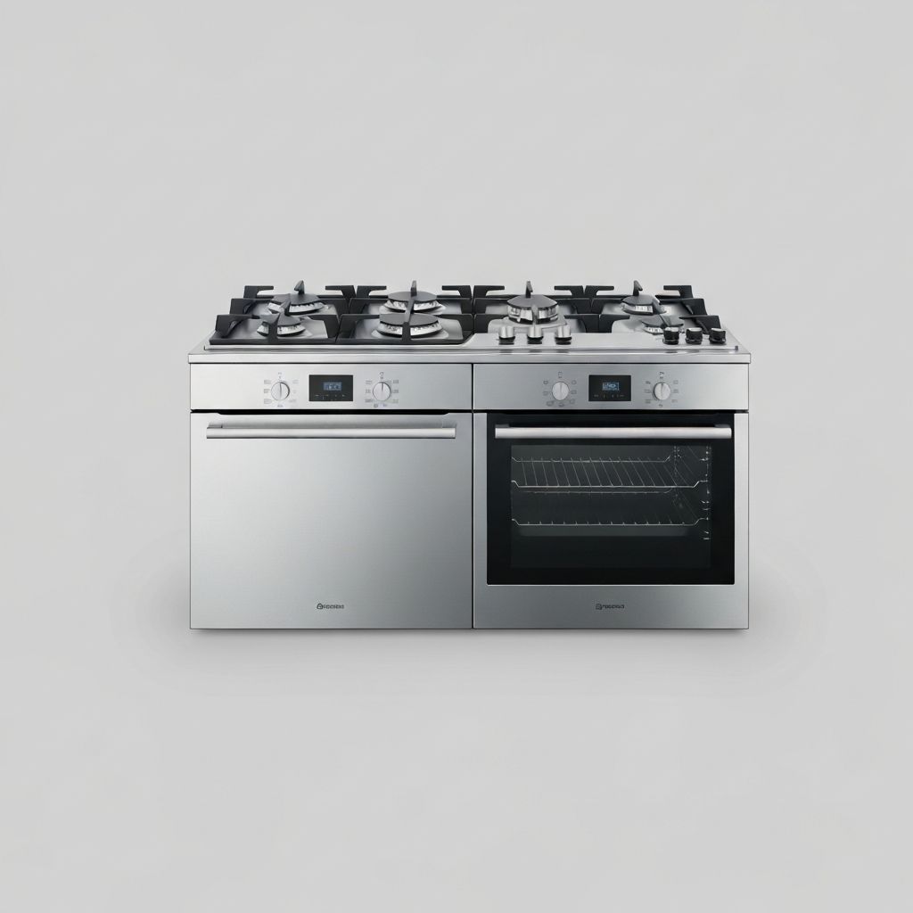 A stainless steel built-in oven and gas cooktop