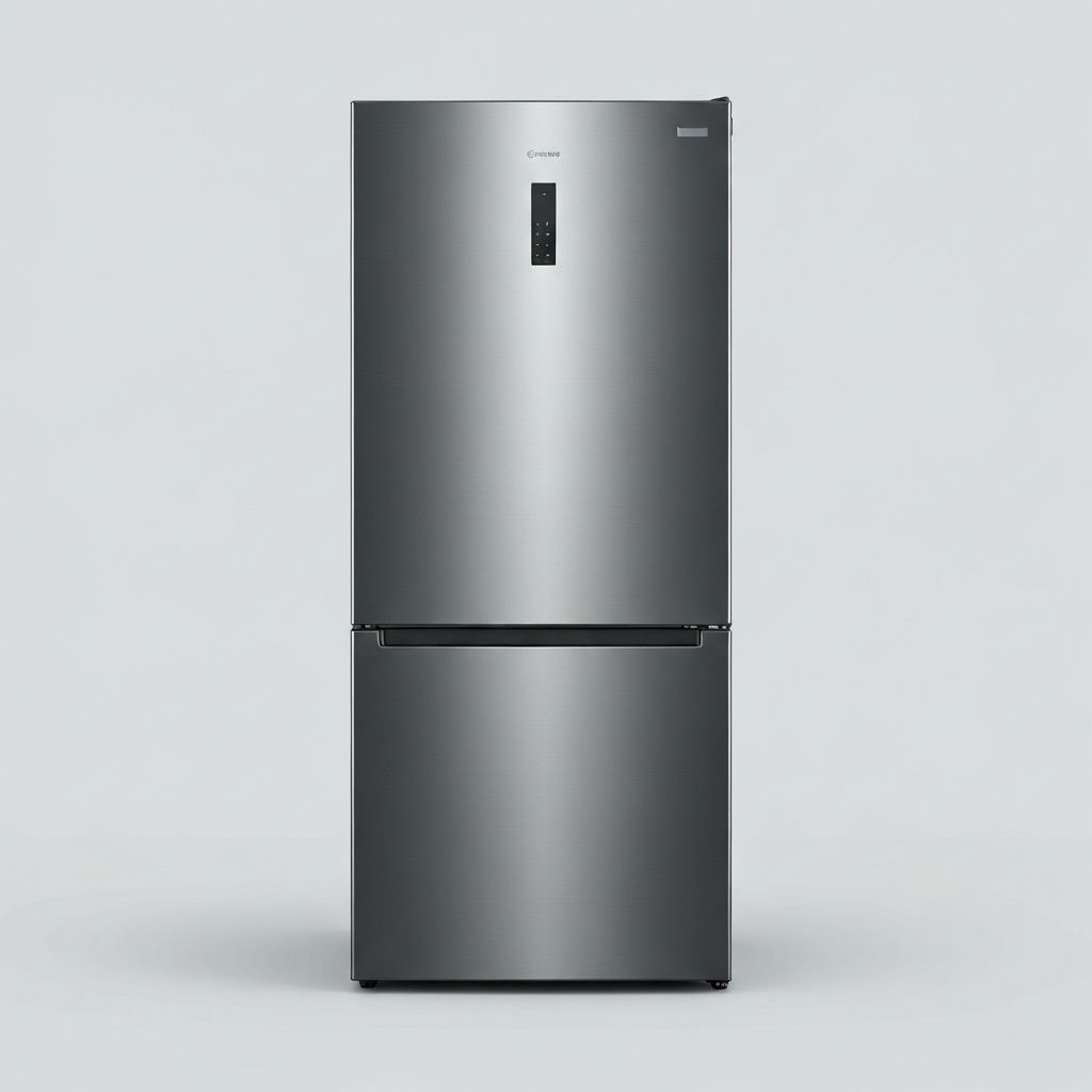 A stainless steel refrigerator freezer